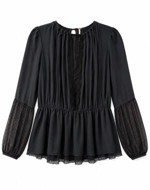 Free People Black Swiss Dot Sheer Sleeve Lace Peplum Blouse S